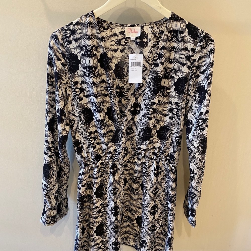 Surplice Black & White Printed Dress